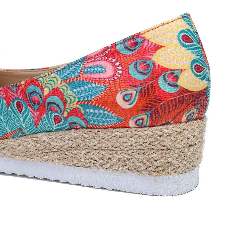 Damskie Espadryle Wygodne Wedge Peep Toe Slip On Platform