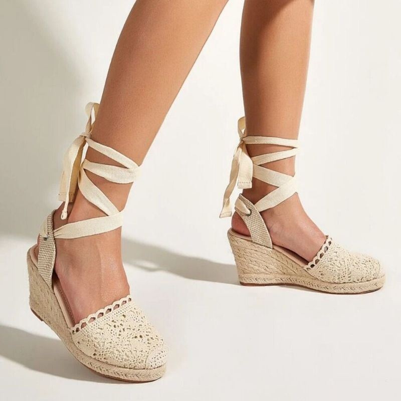 Kobiety Casual Lace Closed Toe Cross Strap Espadrille Kliny