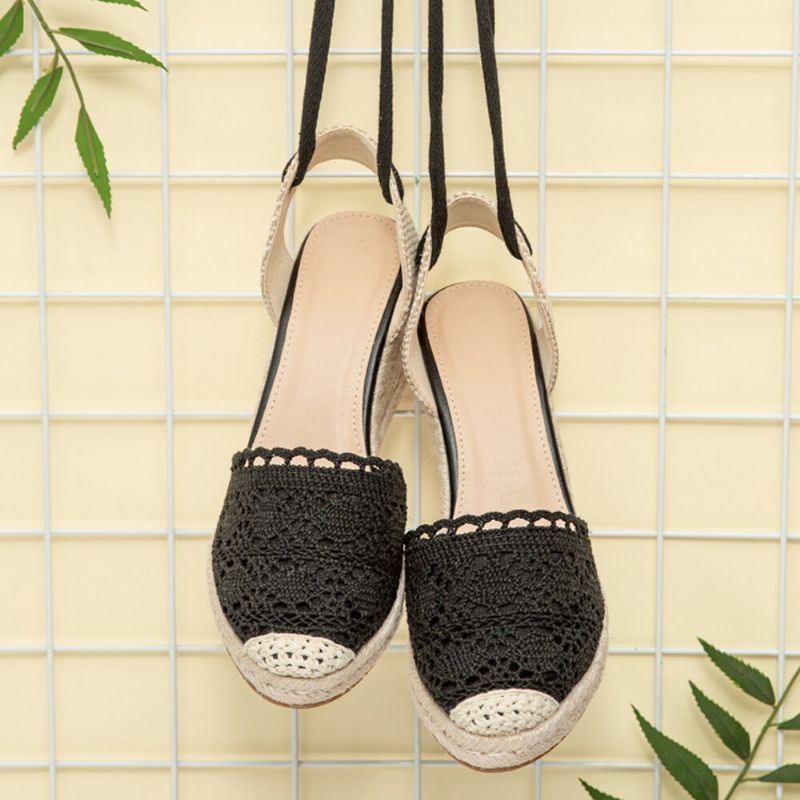 Kobiety Casual Lace Closed Toe Cross Strap Espadrille Kliny