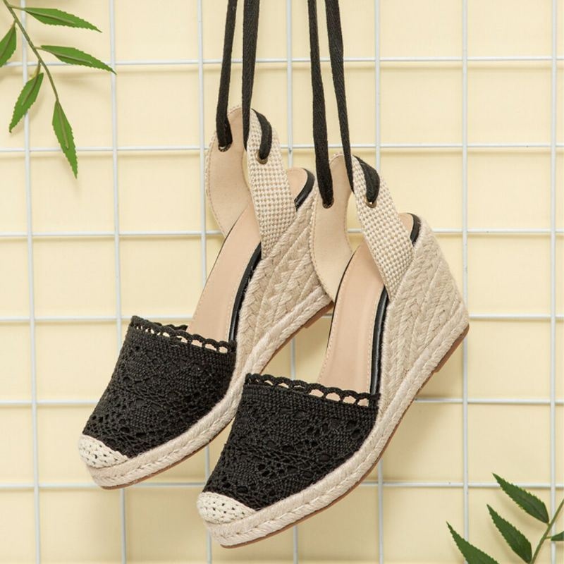 Kobiety Casual Lace Closed Toe Cross Strap Espadrille Kliny