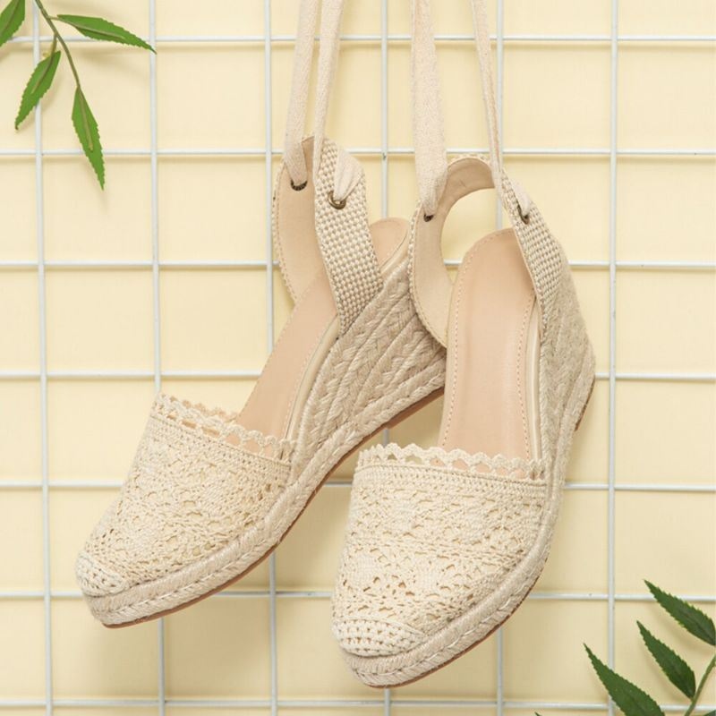 Kobiety Casual Lace Closed Toe Cross Strap Espadrille Kliny