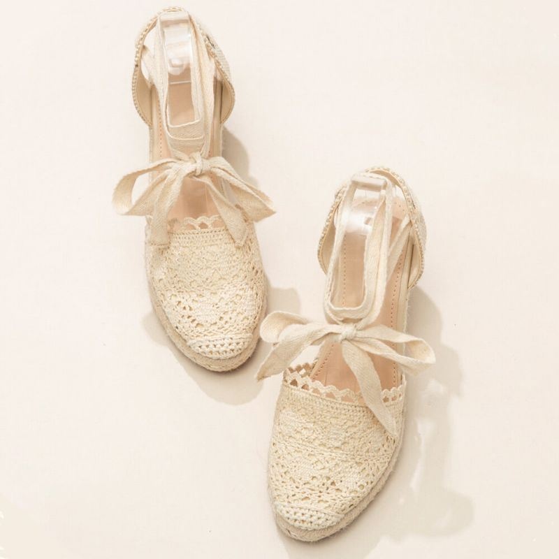 Kobiety Casual Lace Closed Toe Cross Strap Espadrille Kliny