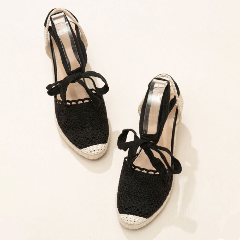 Kobiety Casual Lace Closed Toe Cross Strap Espadrille Kliny