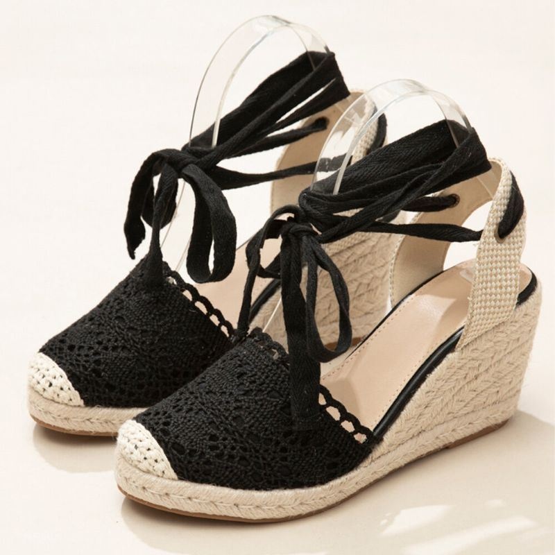 Kobiety Casual Lace Closed Toe Cross Strap Espadrille Kliny