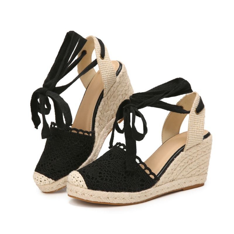 Kobiety Casual Lace Closed Toe Cross Strap Espadrille Kliny