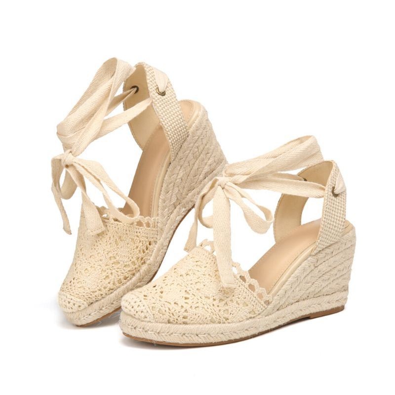 Kobiety Casual Lace Closed Toe Cross Strap Espadrille Kliny