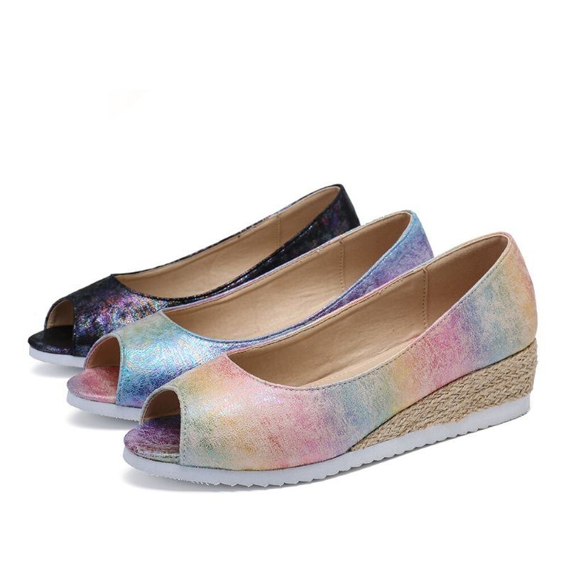 Kobiety Kolorowe Espadryle Wygodne Wedge Platformy Peep Toe