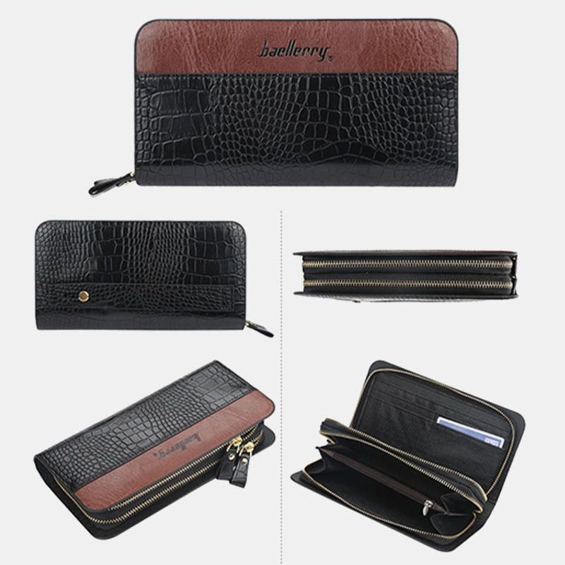 Baellerry Men Faux Leather Long Zipper Phone Bag Portfel Sprzęgła Torba Dla Biznesu