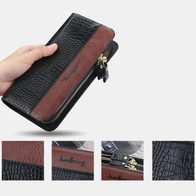 Baellerry Men Faux Leather Long Zipper Phone Bag Portfel Sprzęgła Torba Dla Biznesu