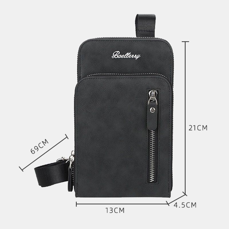 Baellerry Men Faux Leather Wielofunkcyjny Pionowy Duża Pojemność Podwójny Zamek 6.3 Cal Torba Na Telefon Torba Crossbody Portfel