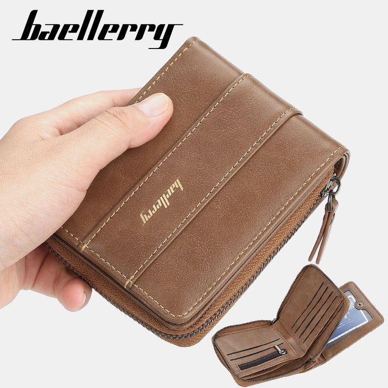 Baellerry Men Faux Leather Zipper Wallet Trzykrotne Kreatywne Etui Na Prawo Jazdy