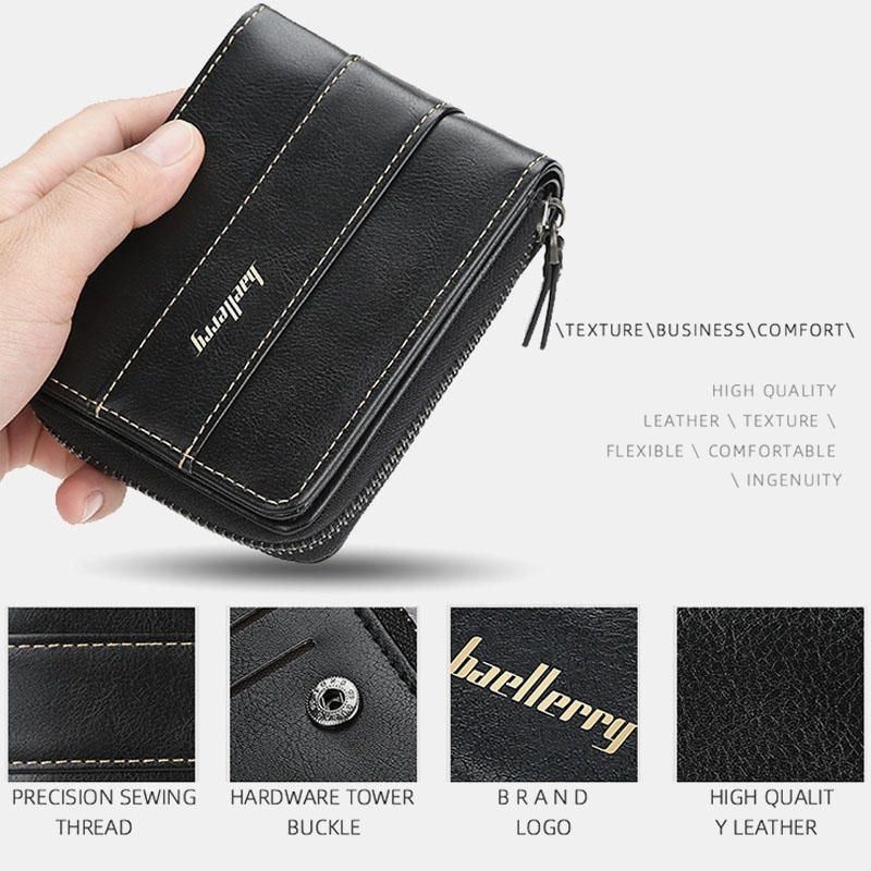 Baellerry Men Faux Leather Zipper Wallet Trzykrotne Kreatywne Etui Na Prawo Jazdy