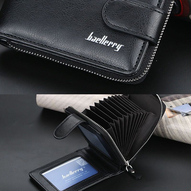 Baellerry Men Pu Leather Organ Design Multi-card Slot Retro Money Clip Card Holder Wallet