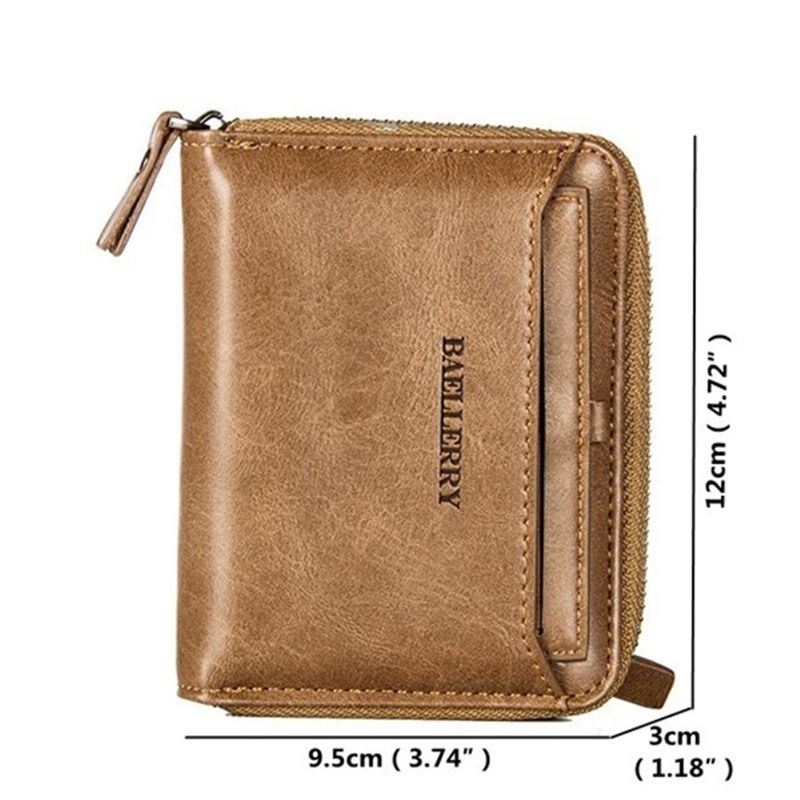 Baellerry Men Vintage Pu Leather Krótki Portfel Z Zamkiem Błyskawicznym Dla Mężczyzn