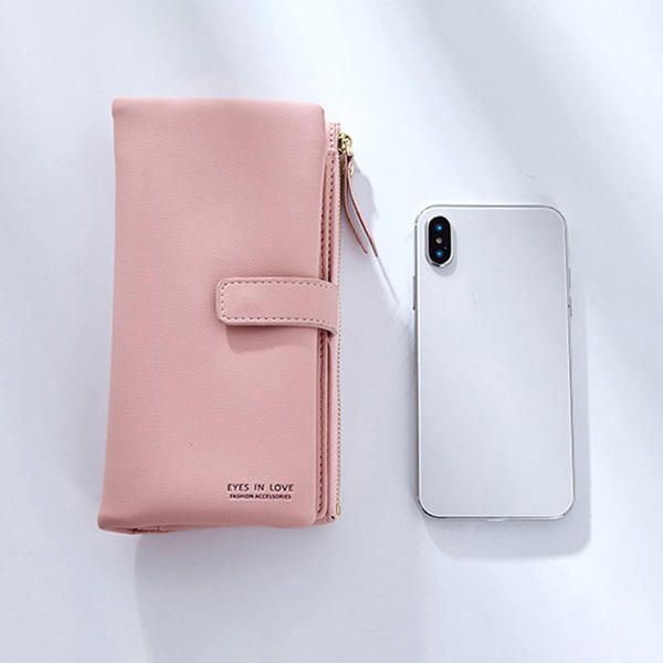 Kobiety Faux Leather Tri-fold 22 Portfel Na Karty Casual Solidna Torebka Na Telefon Długi Portfel