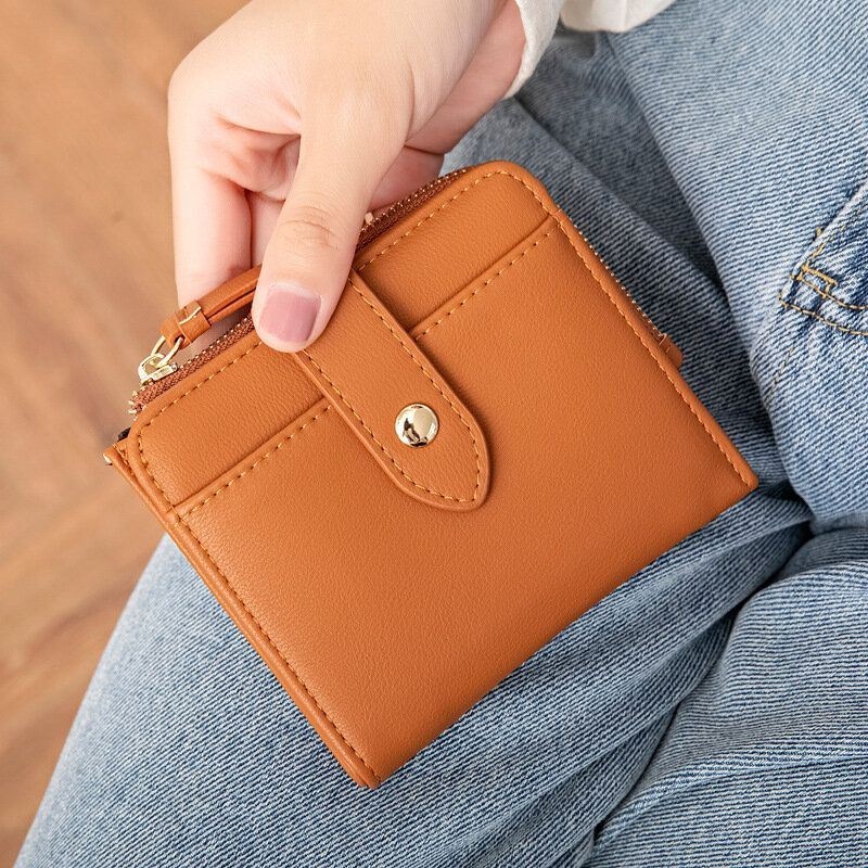 Kobiety Pu Leather Bifold Hasp Multi-card Slot Retro Short Card Holder Portfele Z Paskiem Na Nadgarstek