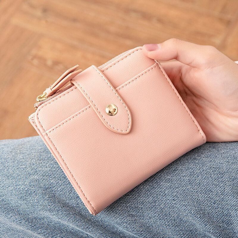 Kobiety Pu Leather Bifold Hasp Multi-card Slot Retro Short Card Holder Portfele Z Paskiem Na Nadgarstek