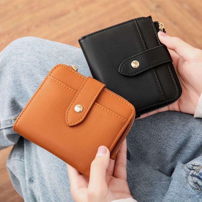 Kobiety Pu Leather Bifold Hasp Multi-card Slot Retro Short Card Holder Portfele Z Paskiem Na Nadgarstek