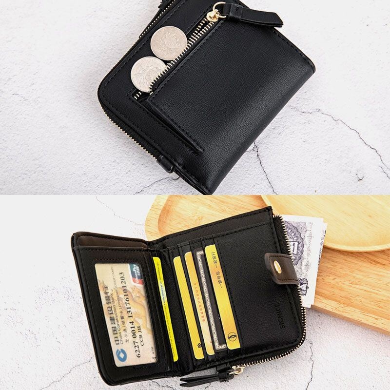 Kobiety Pu Leather Bifold Hasp Multi-card Slot Retro Short Card Holder Portfele Z Paskiem Na Nadgarstek