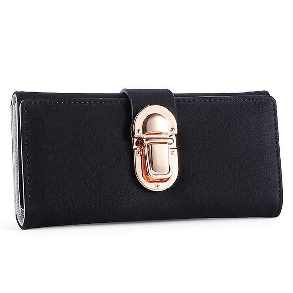 Kobiety Pu Leather Hardware Hasp Fold Over Card Holder Portmonetka Portfel