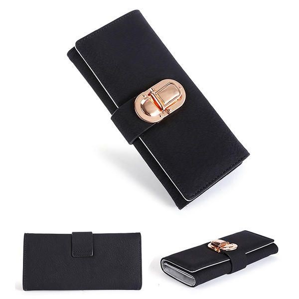 Kobiety Pu Leather Hardware Hasp Fold Over Card Holder Portmonetka Portfel