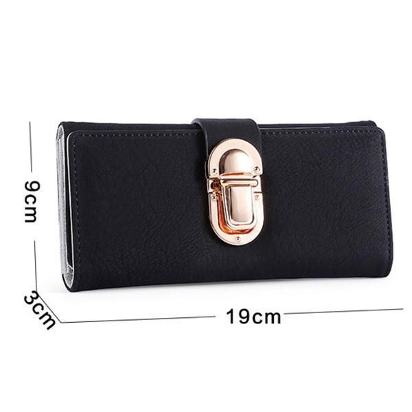 Kobiety Pu Leather Hardware Hasp Fold Over Card Holder Portmonetka Portfel