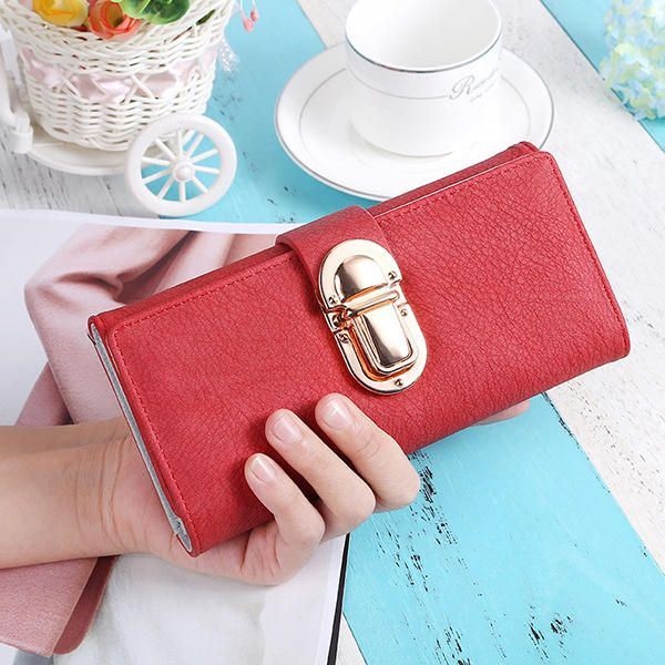 Kobiety Pu Leather Hardware Hasp Fold Over Card Holder Portmonetka Portfel