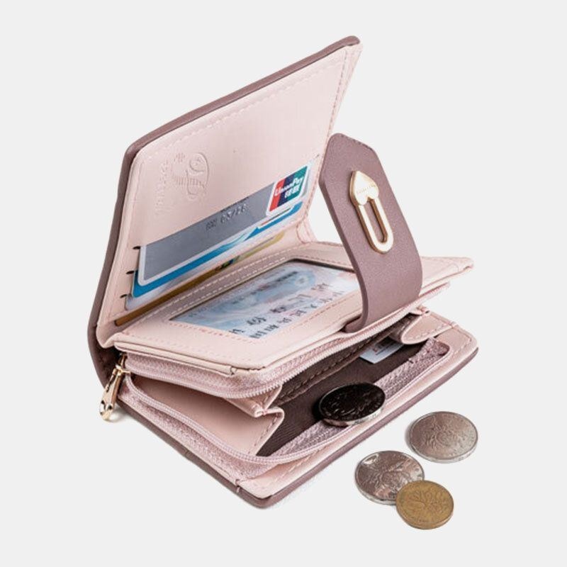 Kobiety Wave Texture Pu Leather Zipper Hasp Bifold Wallet Multi-card Slots Card Holder Short Coin Purse