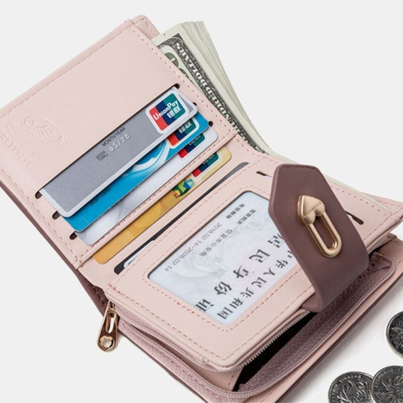 Kobiety Wave Texture Pu Leather Zipper Hasp Bifold Wallet Multi-card Slots Card Holder Short Coin Purse