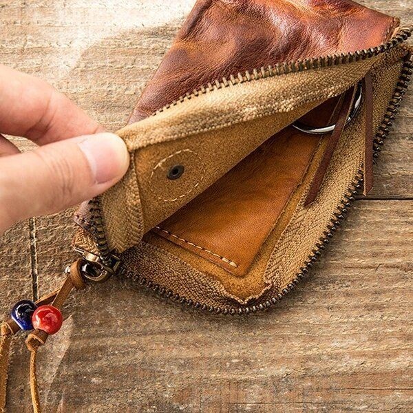 Men Genuine Leather Vinatge Car Key Wallet Texture Odporny Na Zużycie Futerał Na Klucze Portmonetka