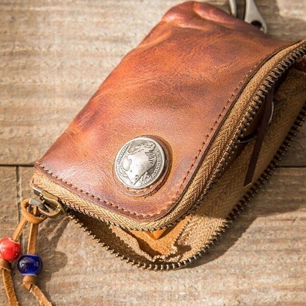 Men Genuine Leather Vinatge Car Key Wallet Texture Odporny Na Zużycie Futerał Na Klucze Portmonetka