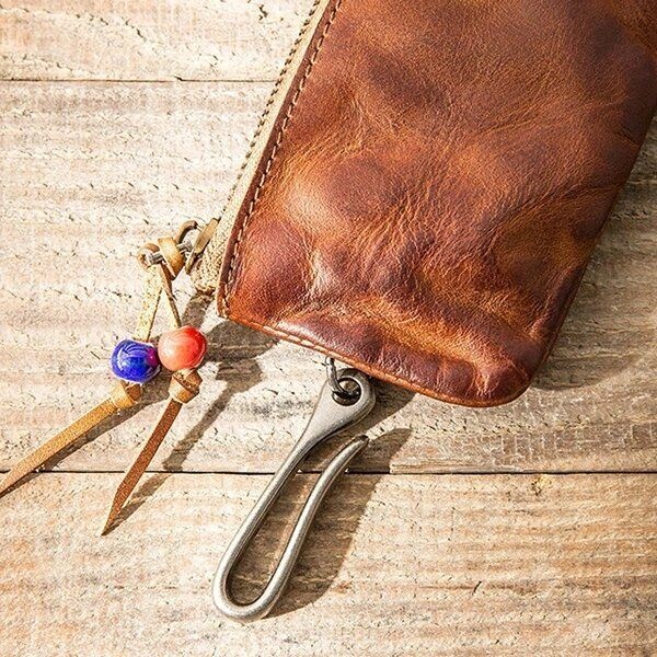 Men Genuine Leather Vinatge Car Key Wallet Texture Odporny Na Zużycie Futerał Na Klucze Portmonetka