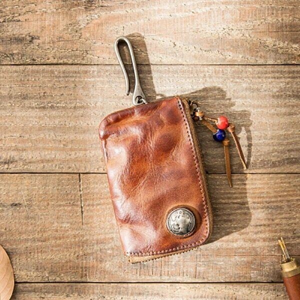 Men Genuine Leather Vinatge Car Key Wallet Texture Odporny Na Zużycie Futerał Na Klucze Portmonetka