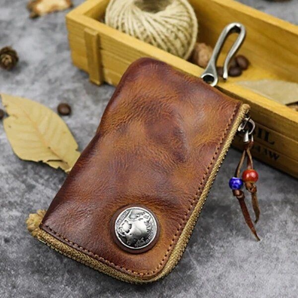 Men Genuine Leather Vinatge Car Key Wallet Texture Odporny Na Zużycie Futerał Na Klucze Portmonetka