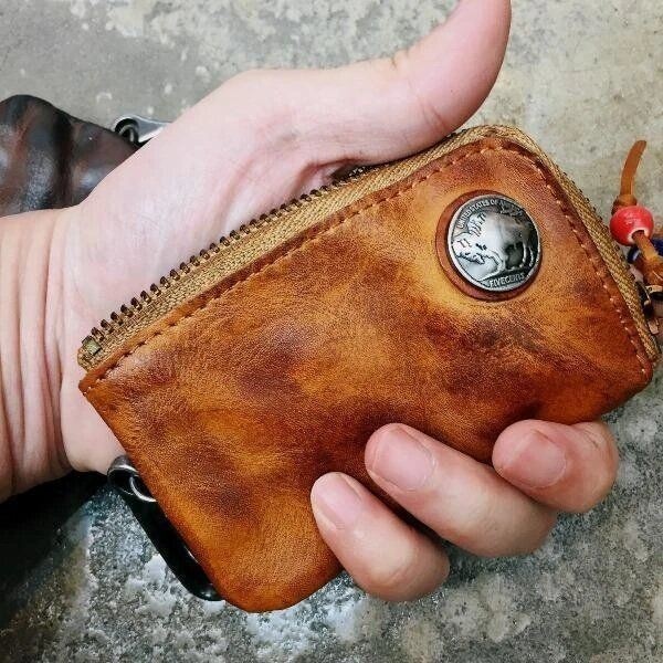 Men Genuine Leather Vinatge Car Key Wallet Texture Odporny Na Zużycie Futerał Na Klucze Portmonetka