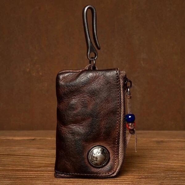 Men Genuine Leather Vinatge Car Key Wallet Texture Odporny Na Zużycie Futerał Na Klucze Portmonetka