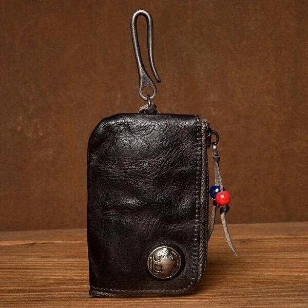 Men Genuine Leather Vinatge Car Key Wallet Texture Odporny Na Zużycie Futerał Na Klucze Portmonetka