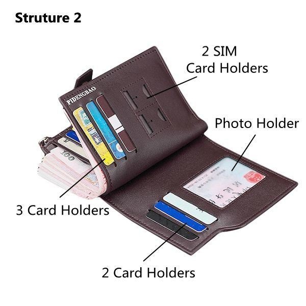 Men Pu Leather Casual Wallet Hasp Zipper Credit Card Holder Coin Bag