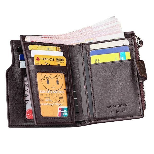 Men Pu Leather Casual Wallet Hasp Zipper Credit Card Holder Coin Bag