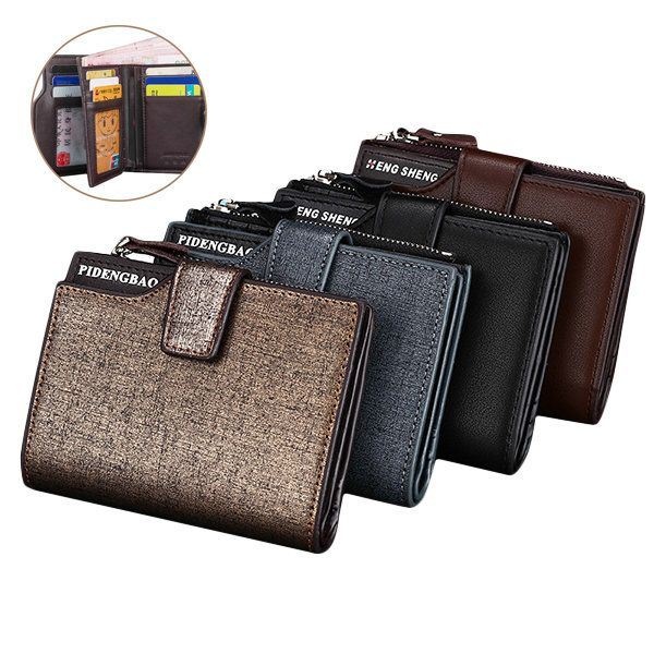 Men Pu Leather Casual Wallet Hasp Zipper Credit Card Holder Coin Bag