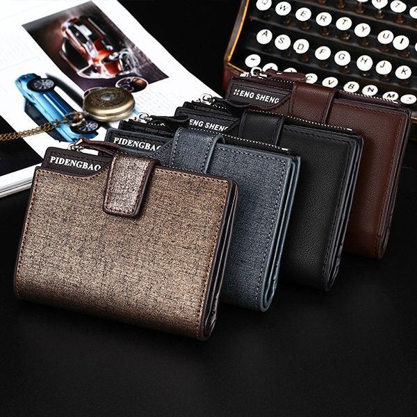 Men Pu Leather Casual Wallet Hasp Zipper Credit Card Holder Coin Bag