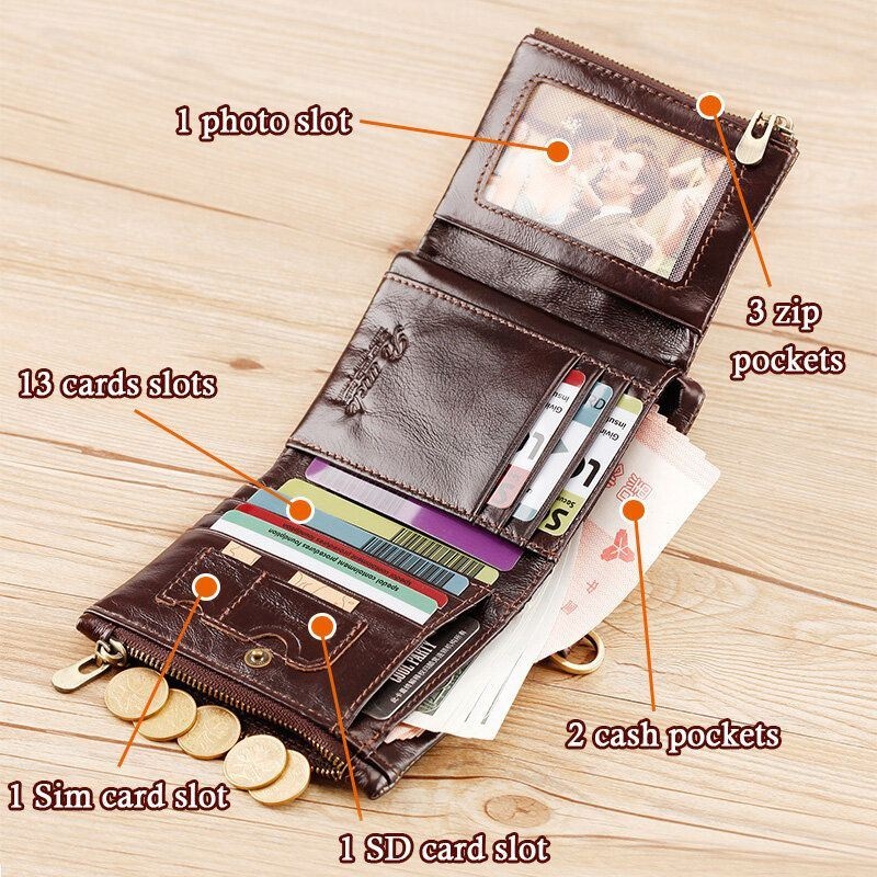 Men Trifold Short Wielofunkcyjne Pionowe Portfele Blokujące Multi-card Slot Holder Minimalistyczna Portmonetka