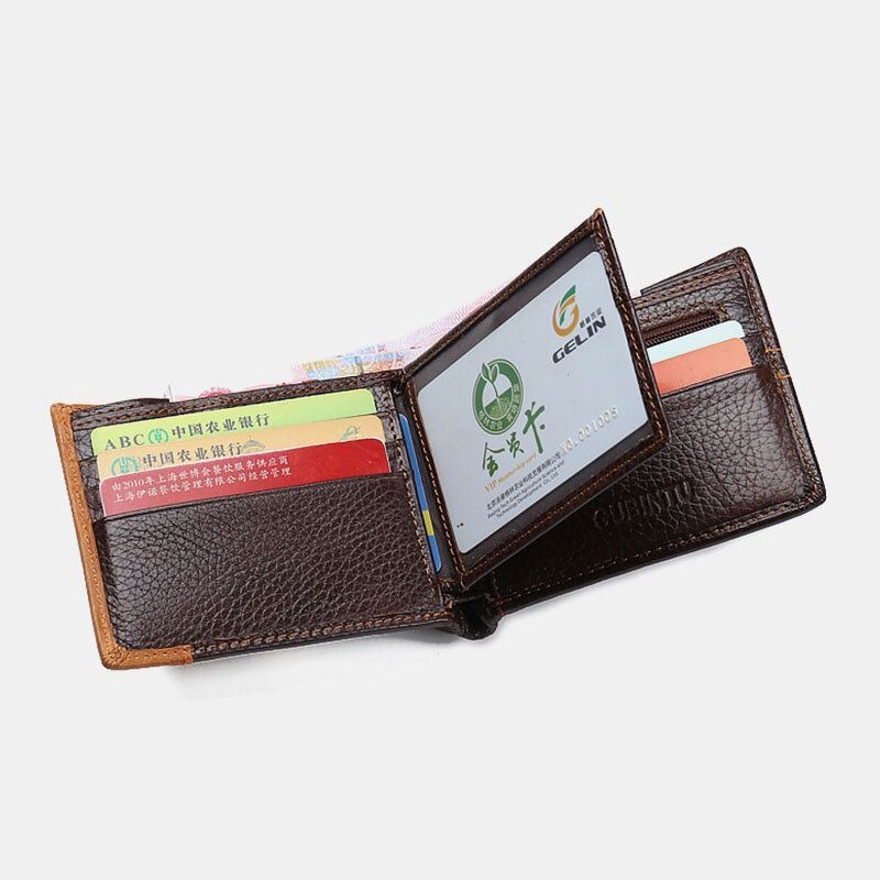 Mężczyźni Bifold Krótki List Wzór Portfel Ze Skóry Naturalnej Retro 8 Miejsc Na Karty Łączenie Etui Na Karty Portmonetka Klips Na Pieniądze