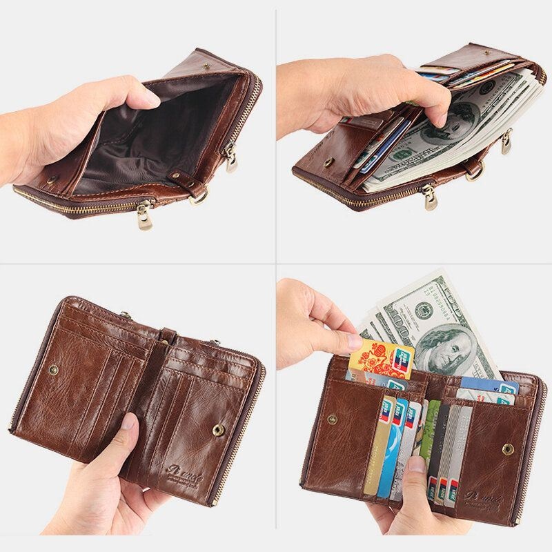 Mężczyźni Bifold Prawdziwa Skóra Multi-card Slots Posiadacz Karty Anti-theft Krótkie Prawo Jazdy Portfel Portmonetka