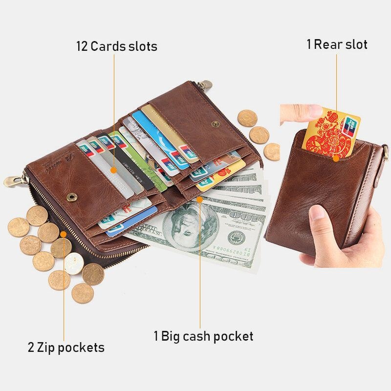 Mężczyźni Bifold Prawdziwa Skóra Multi-card Slots Posiadacz Karty Anti-theft Krótkie Prawo Jazdy Portfel Portmonetka