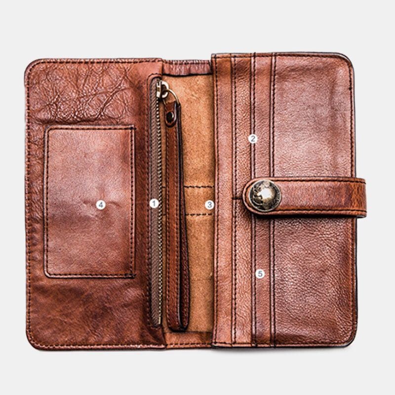 Mężczyźni Długi Bifold Multi-card Slot Card Holder Vintage Pu Skóra 6.5-calowa Torba Na Telefon Portfel Na Pieniądze