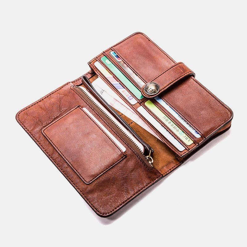 Mężczyźni Długi Bifold Multi-card Slot Card Holder Vintage Pu Skóra 6.5-calowa Torba Na Telefon Portfel Na Pieniądze