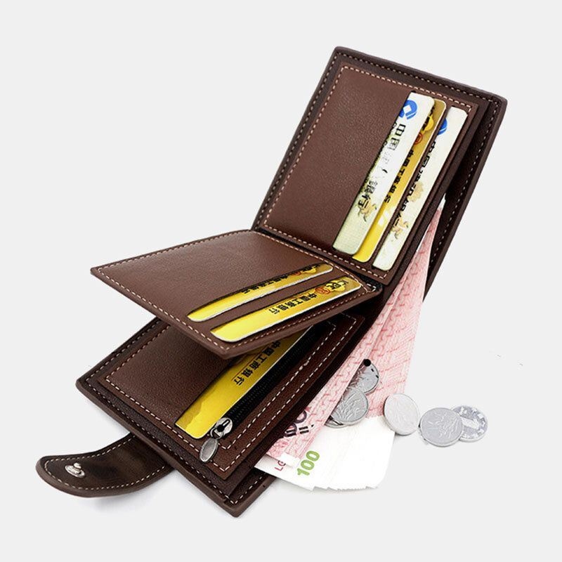 Mężczyźni Faux Leather Dopasowanie Kolorów Wielokartkowy Krótki Portfel Fashion Hasp Bifold Money Klip Portmonetka