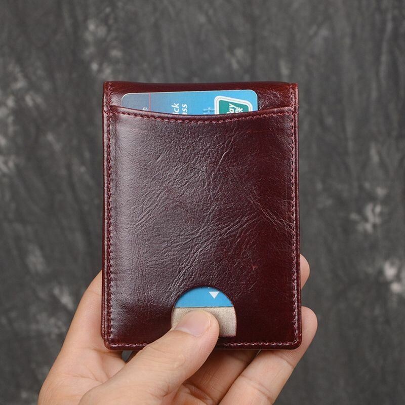 Mężczyźni Prawdziwa Skóra Anti-theft Antimagnetic Swipe Easy Carry Card Bag Portfel Na Pieniądze