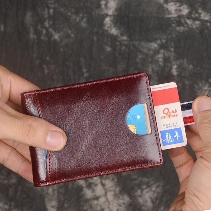 Mężczyźni Prawdziwa Skóra Anti-theft Antimagnetic Swipe Easy Carry Card Bag Portfel Na Pieniądze